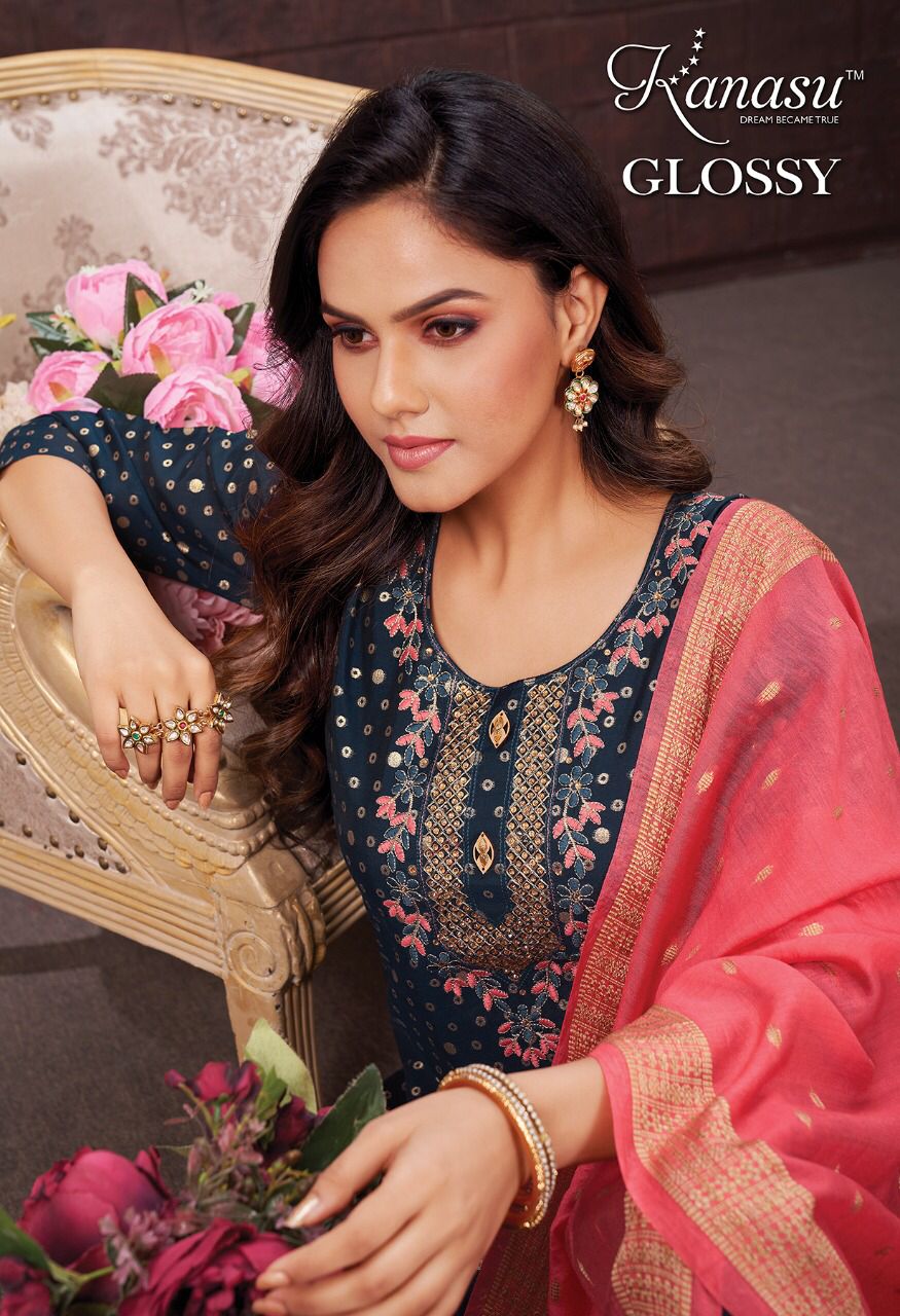 Kanasu Glossy Exclusive Wear Wholesale Ready Made Suit Collection
